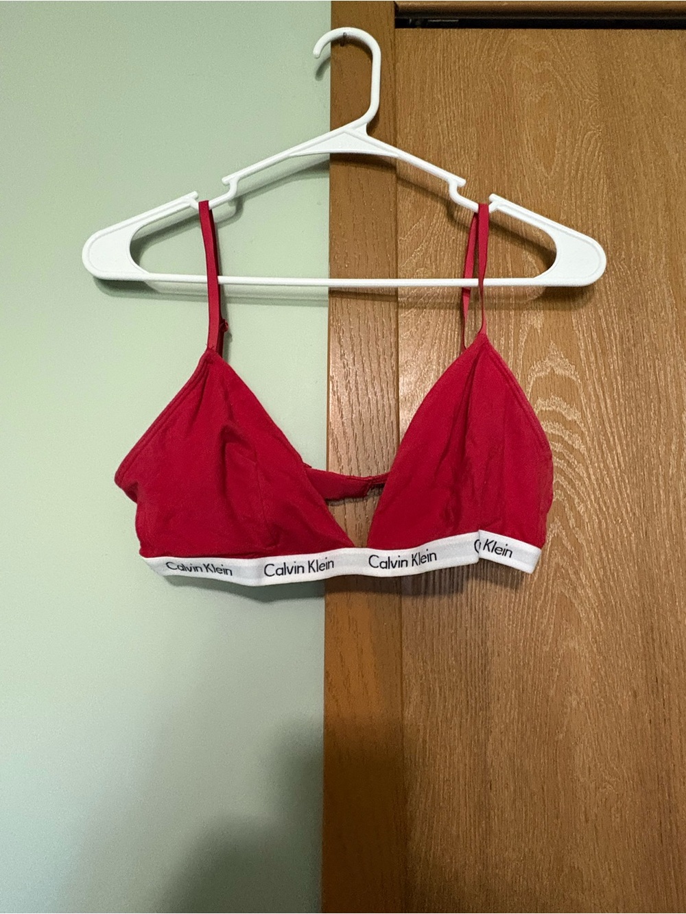 Calvin Klein Red Triangle Bralette with White Logo Band
